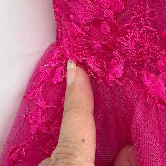 Stacees Lace Tulle Mini Dress Sz 2 Fairy Applique Party HOCO Prom Coquette Party - Picture 9 of 10